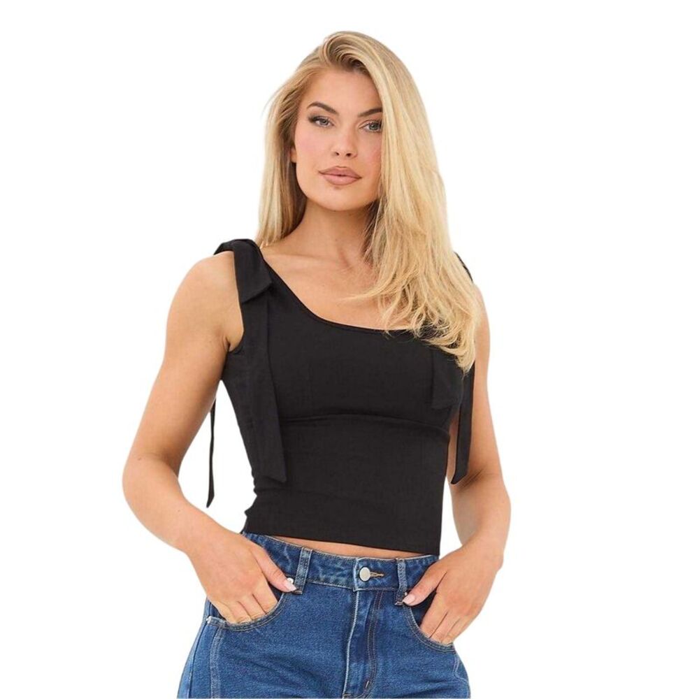 I Saw It First Womens/Ladies Bow Crop Top / Black